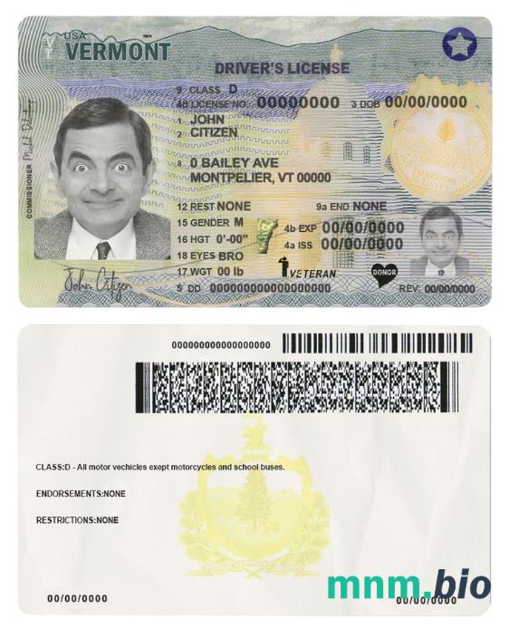 Szablon prawa jazdy USA Vermont w formacie PSD (2019-obecnie)